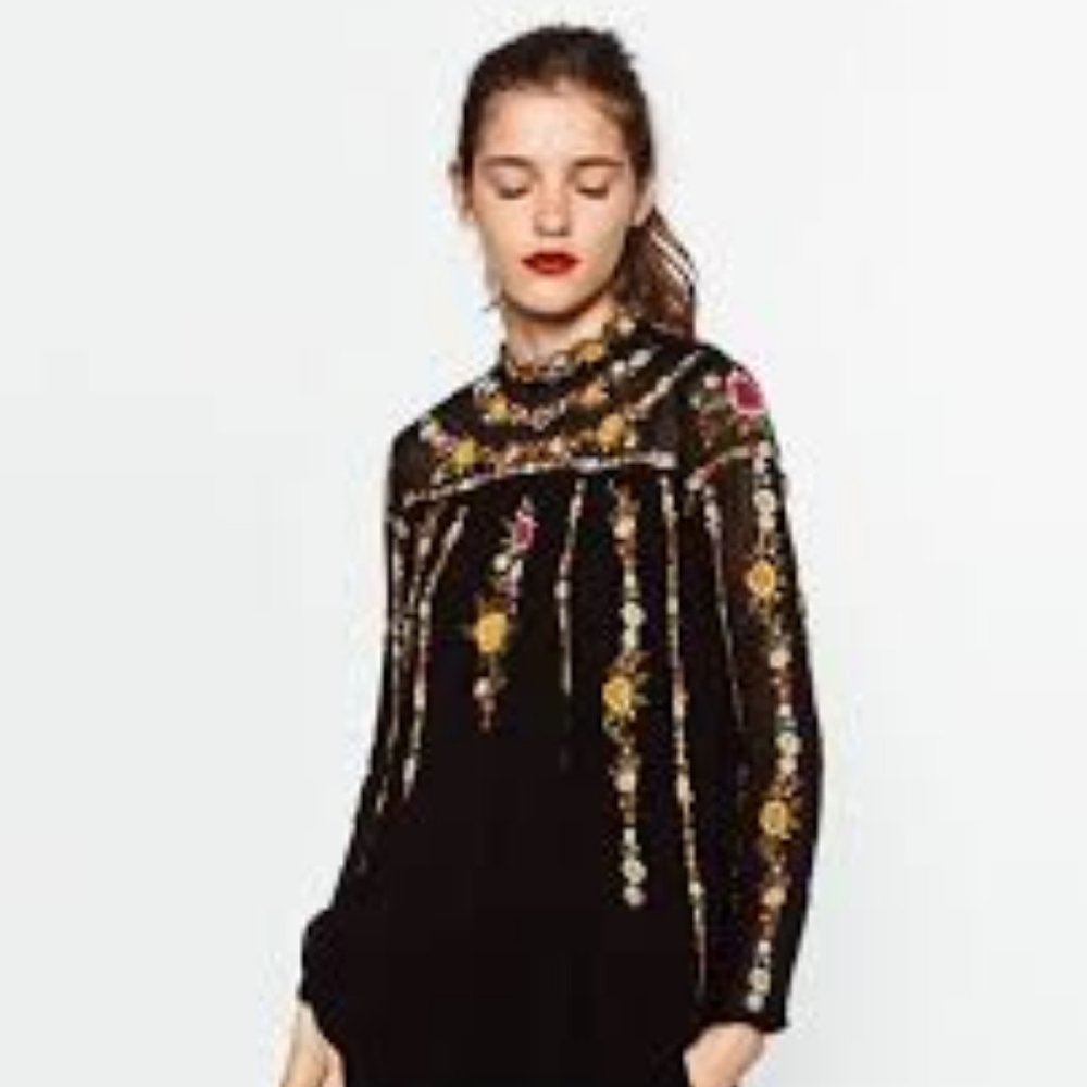 Zara Embroidered Floral Tunic Blouse